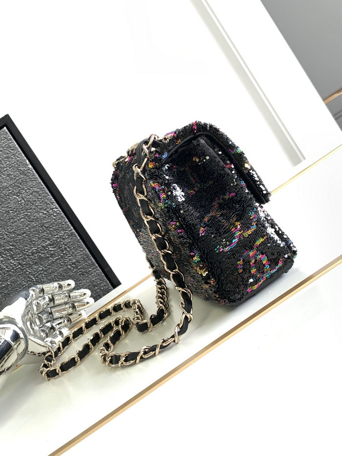 Small Chanel Sequins Evening Bag Black with Multicolour AS4297