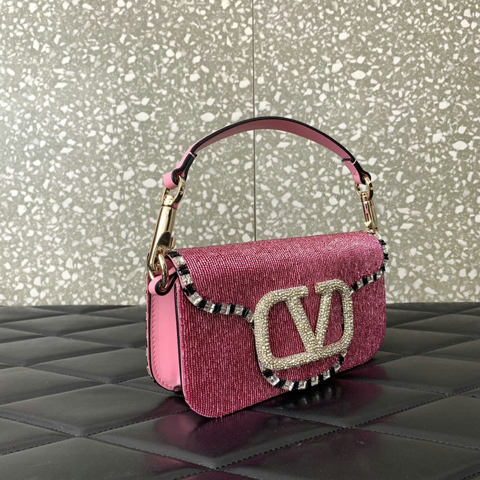 Valentino Loco Embroidered Small Shoulder Bag Pink V5032