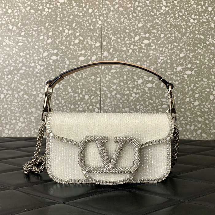 Valentino Loco Embroidered Small Shoulder Bag White V5033