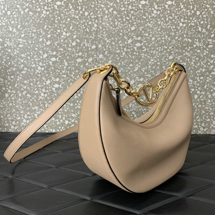 Valentino Small Vlogo Moon Hobo Bag Beige V0098