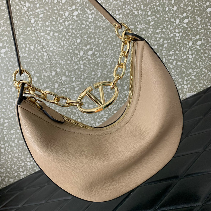 Valentino Small Vlogo Moon Hobo Bag Beige V0098