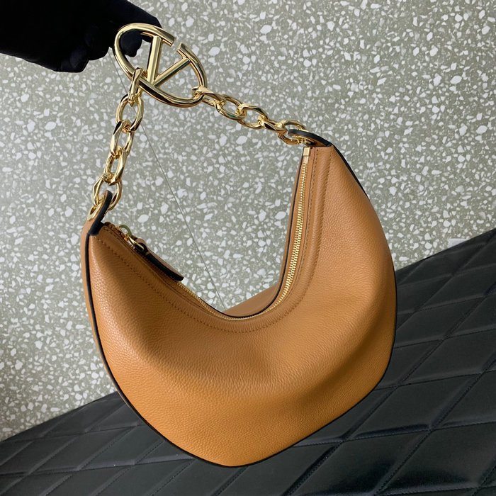 Valentino Small Vlogo Moon Hobo Bag Brown V0098