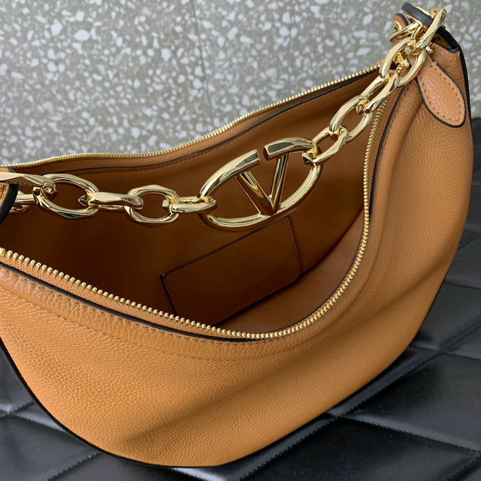 Valentino Small Vlogo Moon Hobo Bag Brown V0098