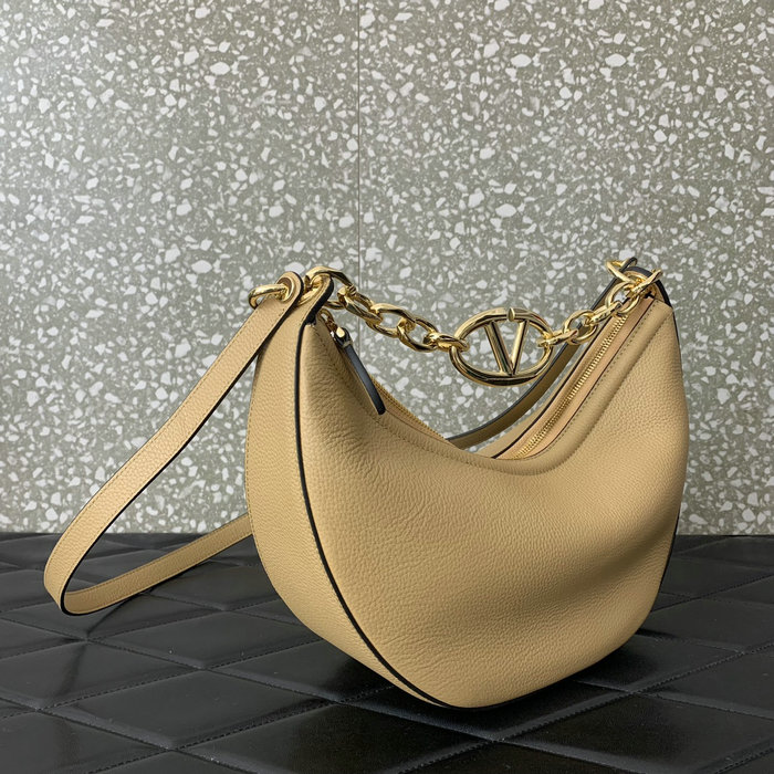 Valentino Small Vlogo Moon Hobo Bag Cappuccino V0098