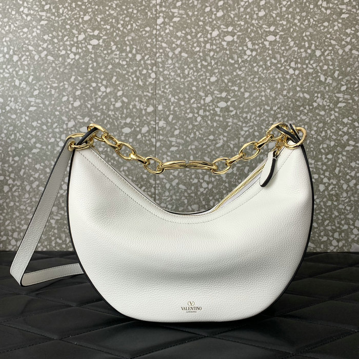 Valentino Small Vlogo Moon Hobo Bag White V0098