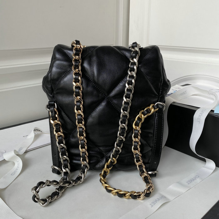 Chanel 19 Lambskin Backpack Black with Silver hardware AS4223