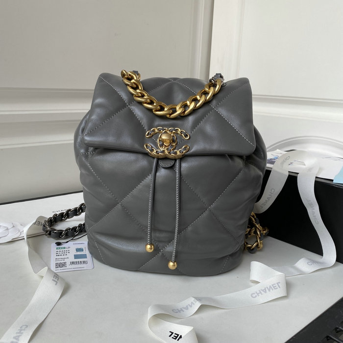 Chanel 19 Lambskin Backpack Grey with Gold hardware AS4223