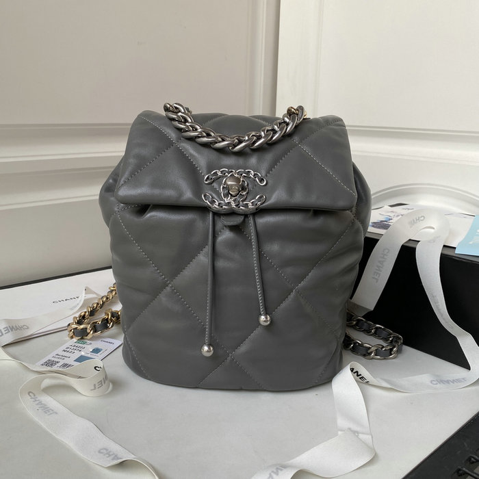 Chanel 19 Lambskin Backpack Grey with Silver hardware AS4223