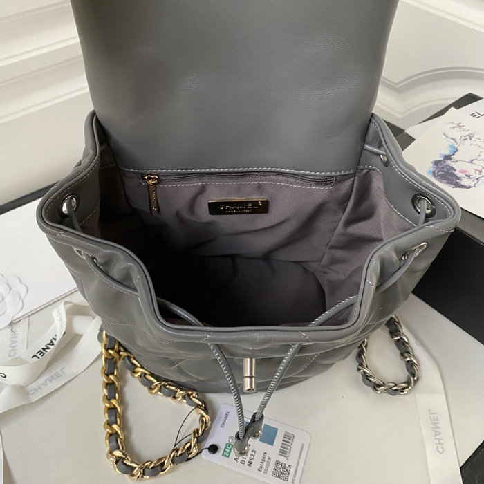 Chanel 19 Lambskin Backpack Grey with Silver hardware AS4223