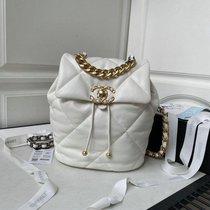 Chanel 19 Lambskin Backpack White with Gold hardware AS4223