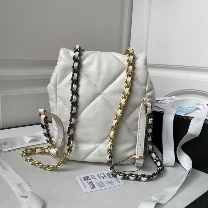 Chanel 19 Lambskin Backpack White with Gold hardware AS4223