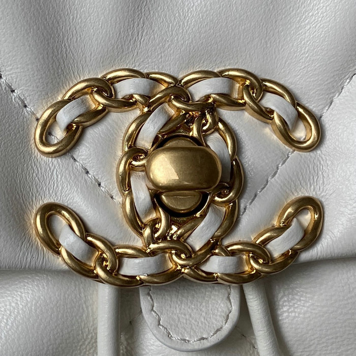 Chanel 19 Lambskin Backpack White with Gold hardware AS4223