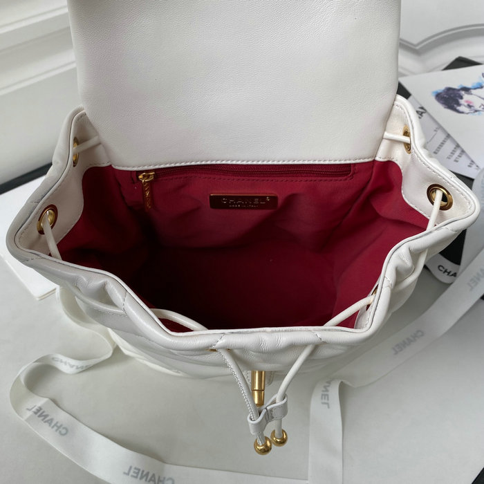 Chanel 19 Lambskin Backpack White with Gold hardware AS4223