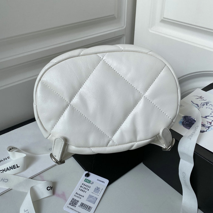 Chanel 19 Lambskin Backpack White with Silver hardware AS4223