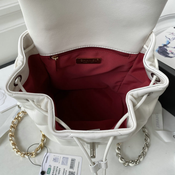 Chanel 19 Lambskin Backpack White with Silver hardware AS4223