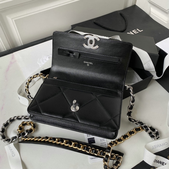 Chanel 19 Wallet On Chain Black with Silver hardware AP3267