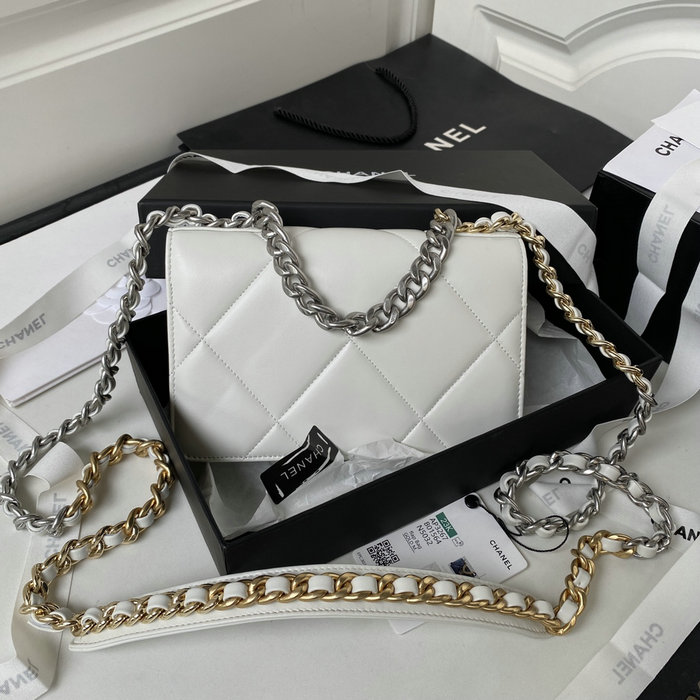 Chanel 19 Wallet On Chain White with Silver hardware AP3267