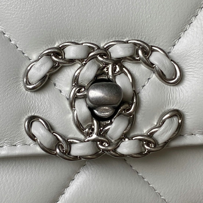 Chanel 19 Wallet On Chain White with Silver hardware AP3267