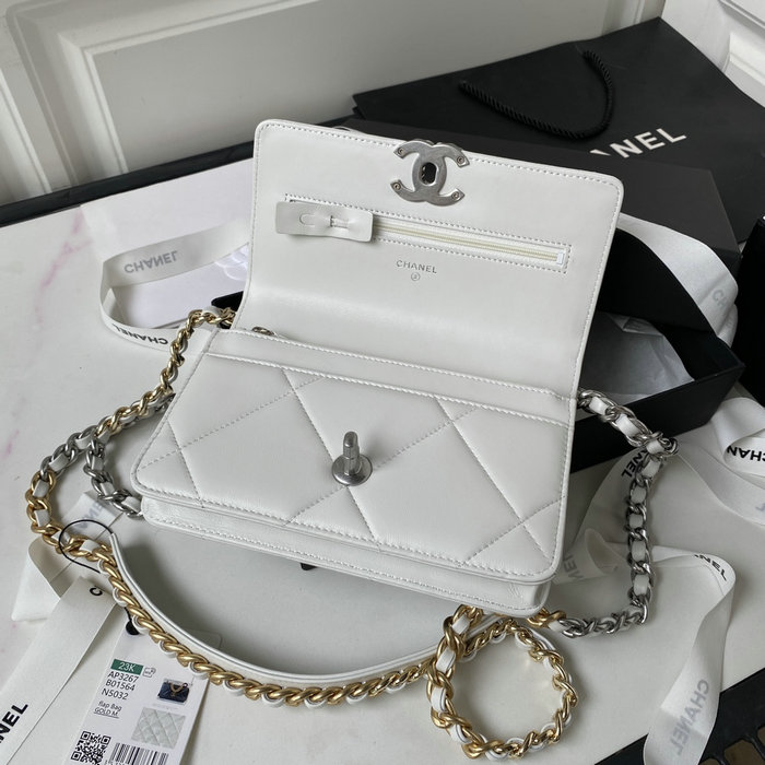 Chanel 19 Wallet On Chain White with Silver hardware AP3267