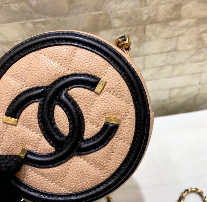 Chanel CC Filigree Round Clutch Chain Bag Beige A81599