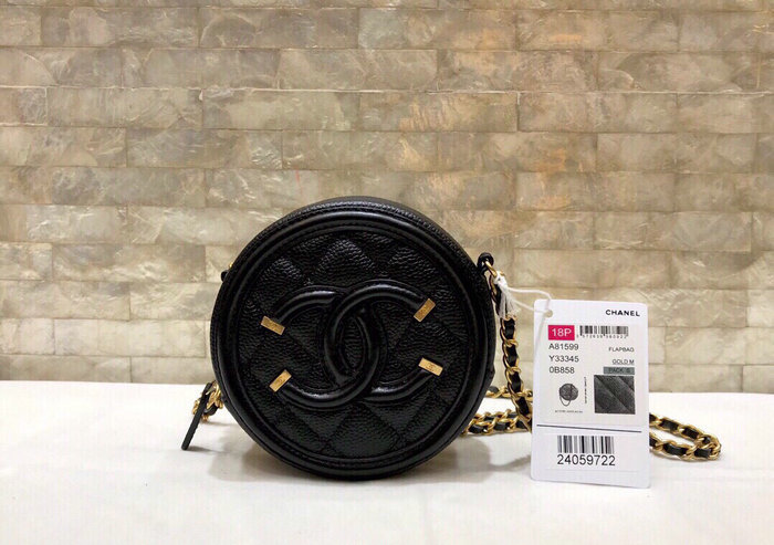 Chanel CC Filigree Round Clutch Chain Bag Black A81599