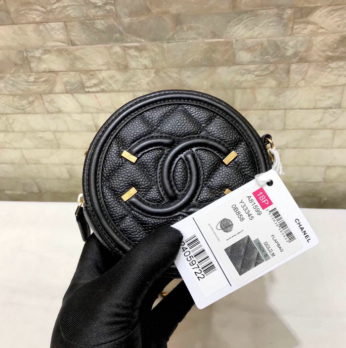 Chanel CC Filigree Round Clutch Chain Bag Black A81599