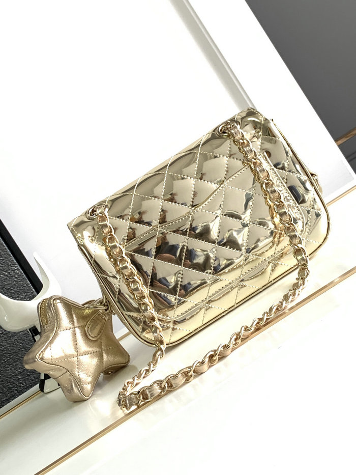 Chanel Flap Bag & Star Coin Purse Gold AS4648