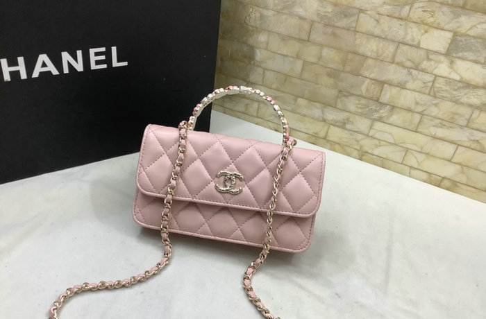 Chanel Flap Phone Holder with Chain Pink AP3575