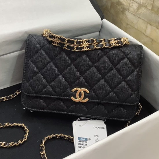 Chanel Grain Calfskin Chain Wallet AS3019