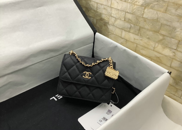 Chanel Grain Calfskin Wallet with Chain Black AP3317