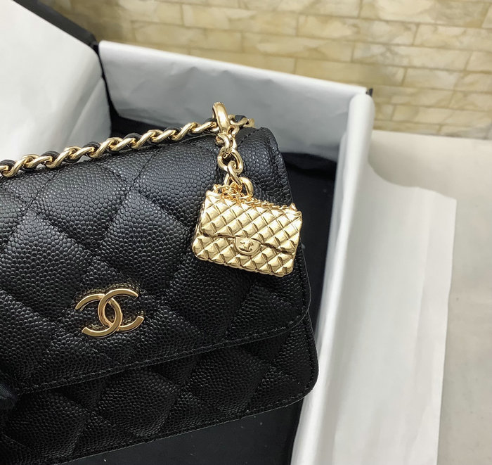 Chanel Grain Calfskin Wallet with Chain Black AP3317