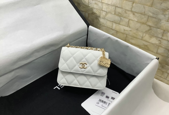 Chanel Grain Calfskin Wallet with Chain White AP3317