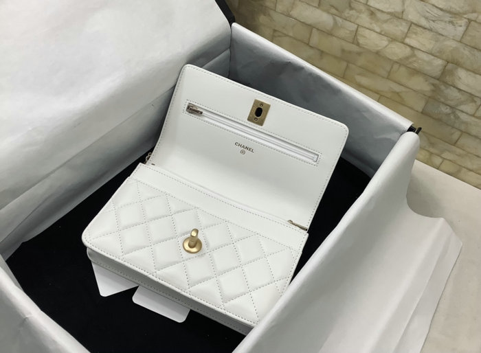 Chanel Lambskin Chain Wallet White AP3424