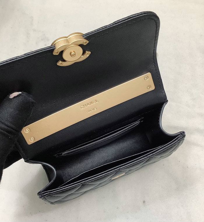 Chanel Mini Handle Clutch With Chain Black AP2945