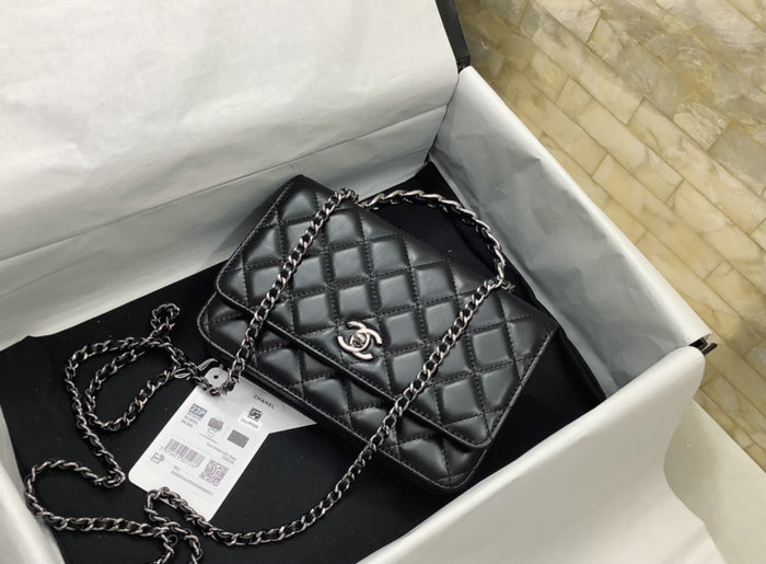 Chanel Shiny crumple calfskin Wallet on Chain Black AP3645