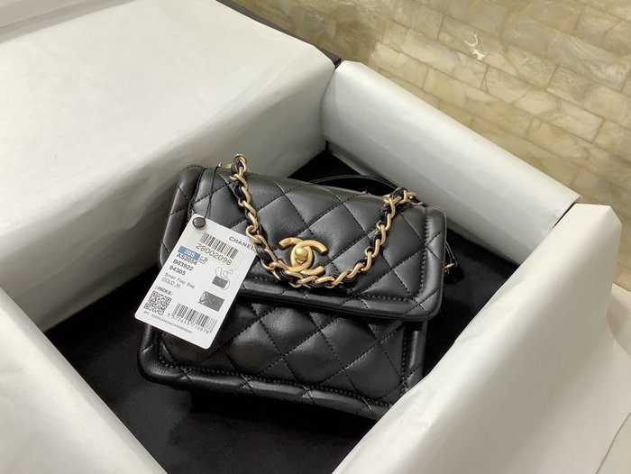 Mini Chanel Lambskin Flap Bag Black AS2054