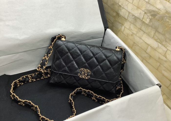 Small Chanel Leather Shoulder Bag Black AP3572