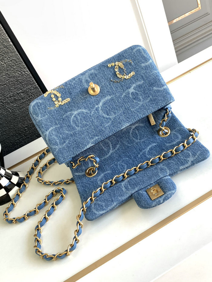 Small Chanel Denim Flap Bag Blue AS1116