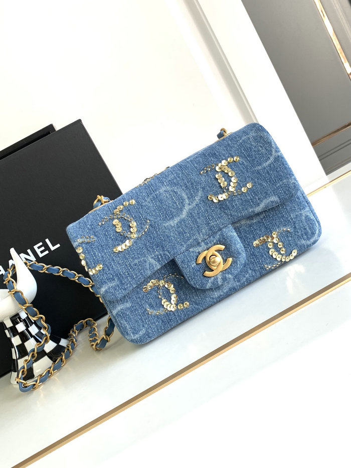 Small Chanel Denim Flap Bag Blue AS1116