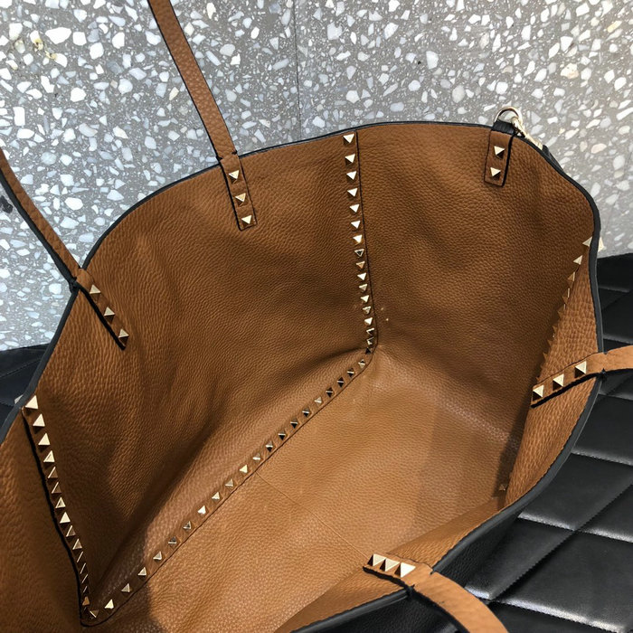 Valentino Rockstud Reversible Leather Tote Black and Brown V0077