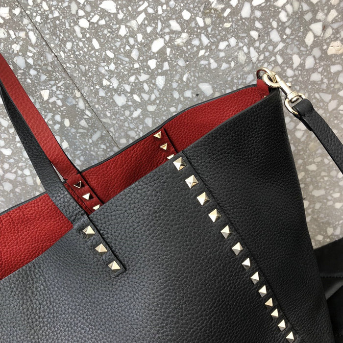 Valentino Rockstud Reversible Leather Tote Black and Red V0077