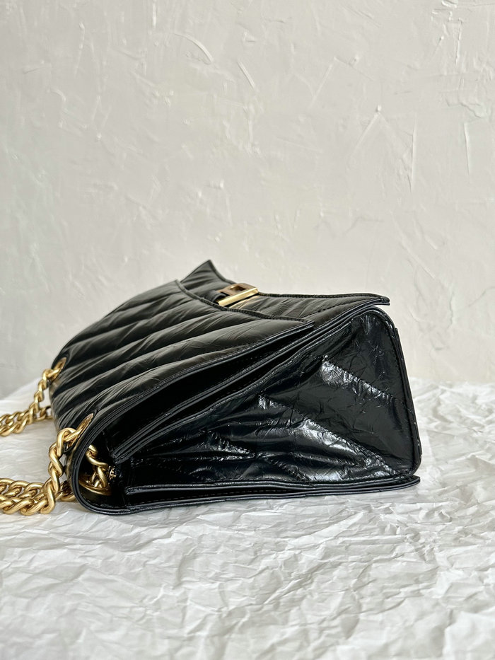 Balenciaga Crush Medium Quilted Chain Bag Black with Gold B716393