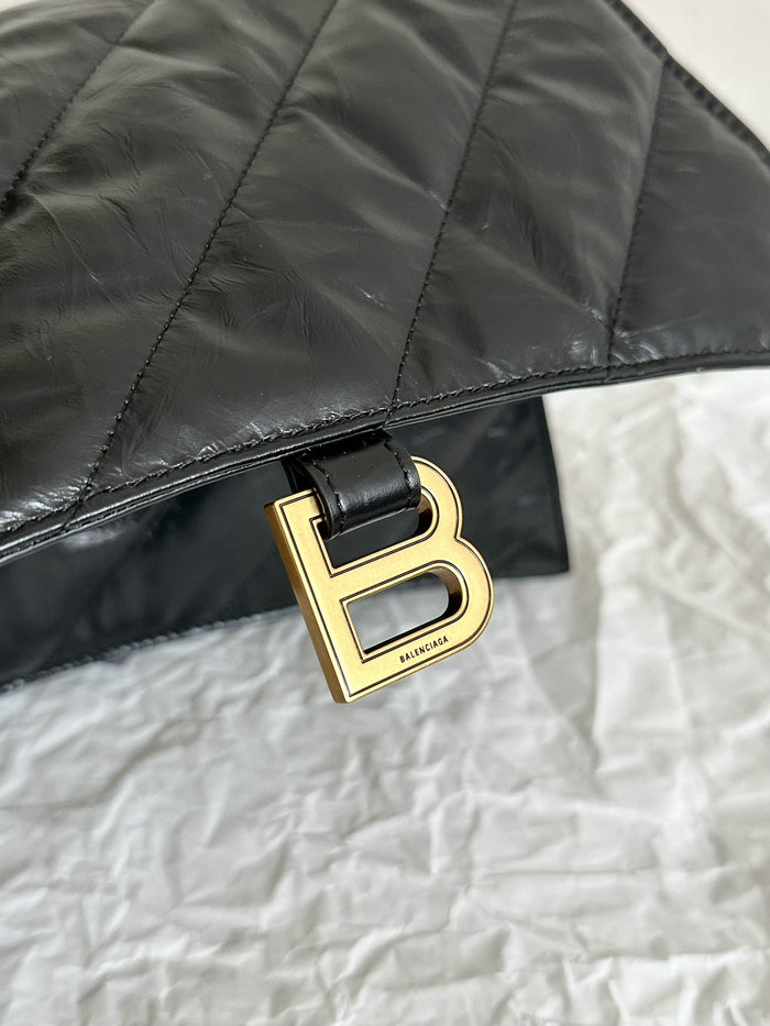 Balenciaga Crush Medium Quilted Chain Bag Black with Gold B716393