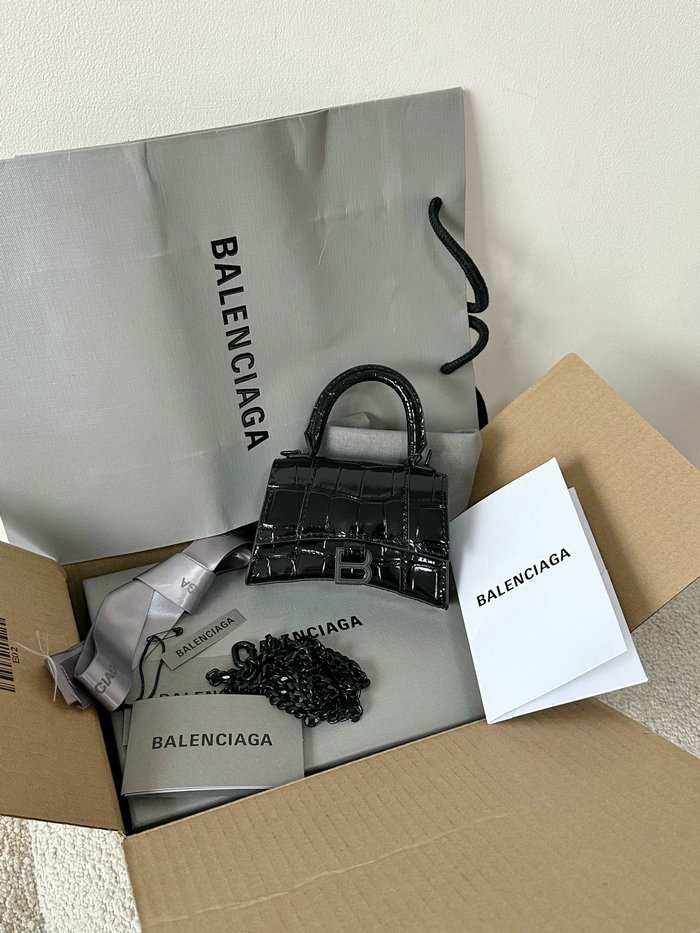 Balenciaga Hourglass Nano Top Handle Bag Black B664676