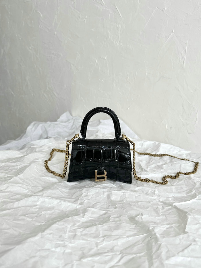 Balenciaga Hourglass Nano Top Handle Bag Black with Gold B664676