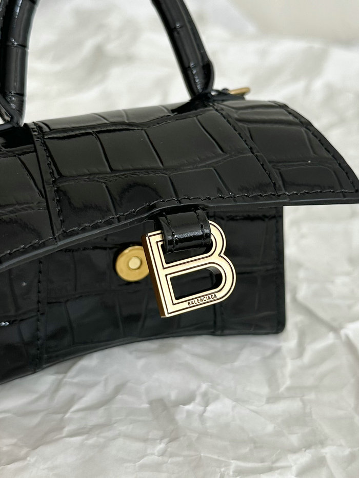 Balenciaga Hourglass Nano Top Handle Bag Black with Gold B664676