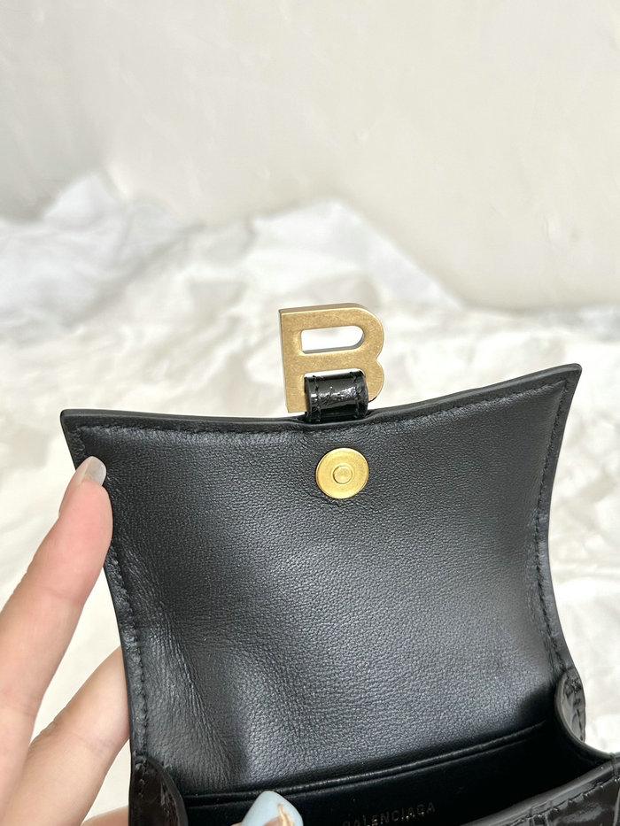 Balenciaga Hourglass Nano Top Handle Bag Black with Gold B664676