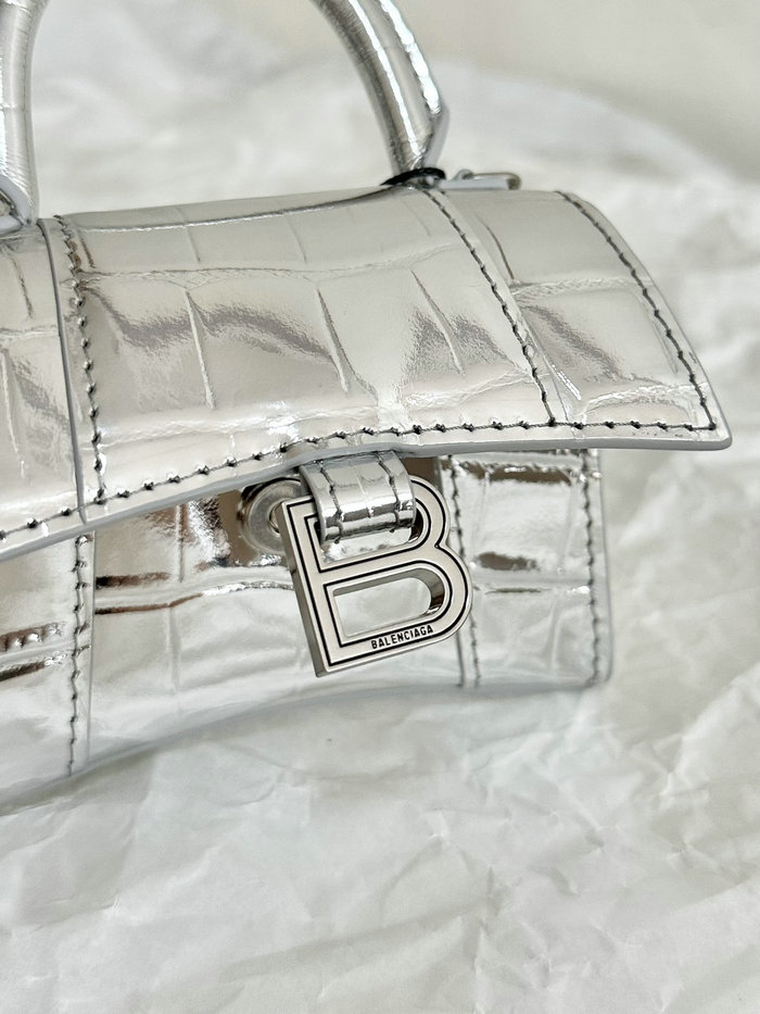 Balenciaga Hourglass Nano Top Handle Bag Silver B664676