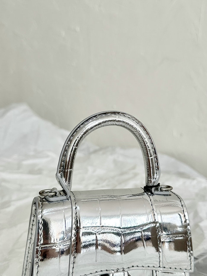 Balenciaga Hourglass Nano Top Handle Bag Silver B664676