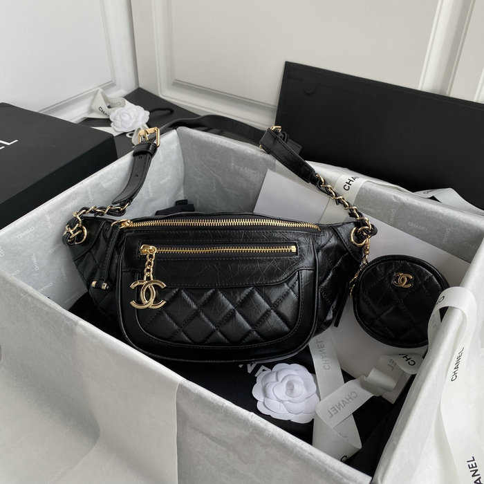 Chanel Aged Calfskin Waist Bag Black AS1077